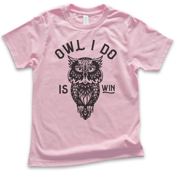 Kids Owl I Do Is Win Shirt, Youth Kids Boy Girl T-Shirt, Owl Animal Pun Shirt, Owl Graphic Shirt, Owl Shirt, Light Pink, X-Large