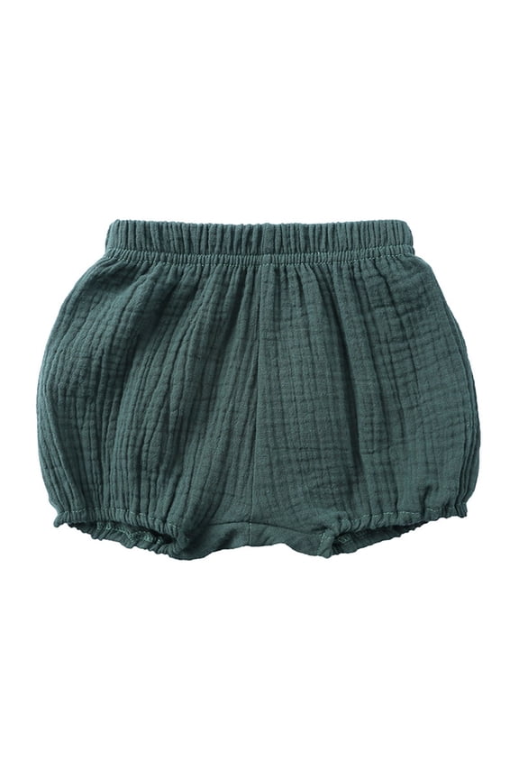 Kids' PP Shorts, Unisex Solid Color Bubble Design Elastic Waist Shorts for Summer Play and Casual Wear, Comfortable Cotton Blend Shorts for Baby Boys and Girls Age 0-3 Years - Green