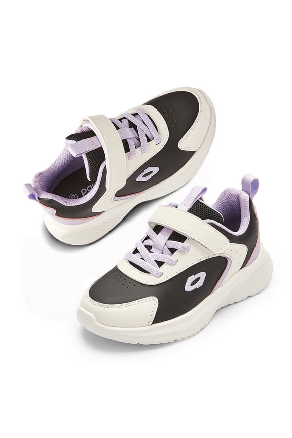 Kids PU Leather Athletic Sneakers with Hook & Loop Strap, Breathable Mesh Lining, Lightweight Sport Casual Shoes for Boys & Girls