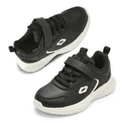 BALABALA Kids PU Leather Athletic Sneakers with Hook & Loop Strap, Breathable Mesh Lining, Lightweight Sport Casual Shoes for Boys & Girls