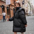 thumbnail image 1 of Kids Padded Parka Coats Girls Hooded Jacket Warm Winter Outerwear Waist Mid Length Thermal School Overcoat for Toddler Teen Girls Black 7-8Years, 1 of 7