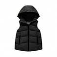 thumbnail image 1 of Kids Padded Vest Winter Puffy Detachable Hooded Zipper Up Sleeveless Jacket Jackets for 2025 Trendy,Color:Black,Size:11-12 Years, 1 of 4