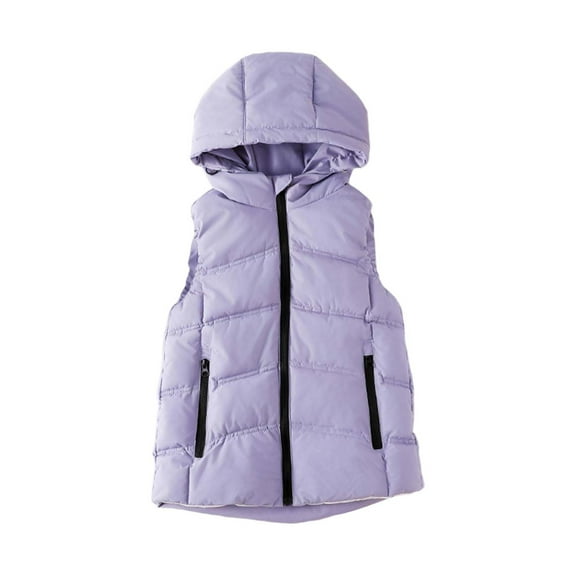 Kids Padded Vest Winter Puffy Detachable Hooded Zipper Up Sleeveless Jacket Jackets for 2025 Trendy,Color:Purple,Size:9-10 Years