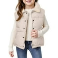 thumbnail image 1 of Kids Padded Vest with Button Front Sherpa Collar Lightweight Sleeveless Outerwear for Girls Boys Casual Everyday Wear, 1 of 3