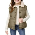 thumbnail image 1 of Kids Padded Vest with Button Front Sherpa Collar Lightweight Sleeveless Outerwear for Girls Boys Casual Everyday Wear, 1 of 3