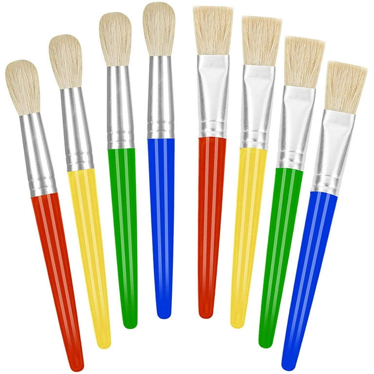 Toddler Paint Brushes 8 Pack, Large Paint Brushes for Kids Bulk, Easy to Clean & Grip, Non Shedding Hog Bristle Round and Flat Preschool Paint Brushes