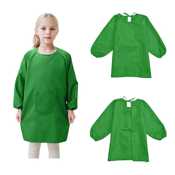 Kids Paint Smock Aprons For Painting Long Sleeve Green Smock With One Pocket Art Supplies For Kids 2-4 Years For Child