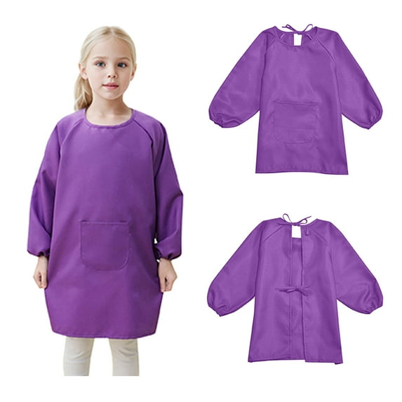 Kids Paint Smock Aprons For Painting Long Sleeve Purple Smock Pair With A Pocket Art Smocks For Kids 4-8 Years For Girls