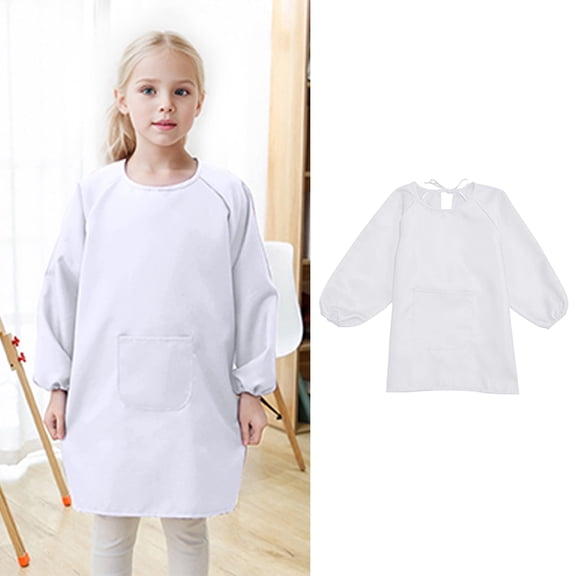 Kids Paint Smock Painting Apron Long Sleeve White Smock Pair With A Pocket Art Supplies For Kids 2-4 Years For Child