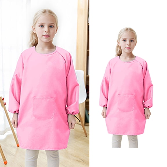 Kids Painting Smock Aprons For Painting Long Sleeve Kids Pink Apron Pair With A Pocket Paint Smocks For Kids 4-8 Years For Girls