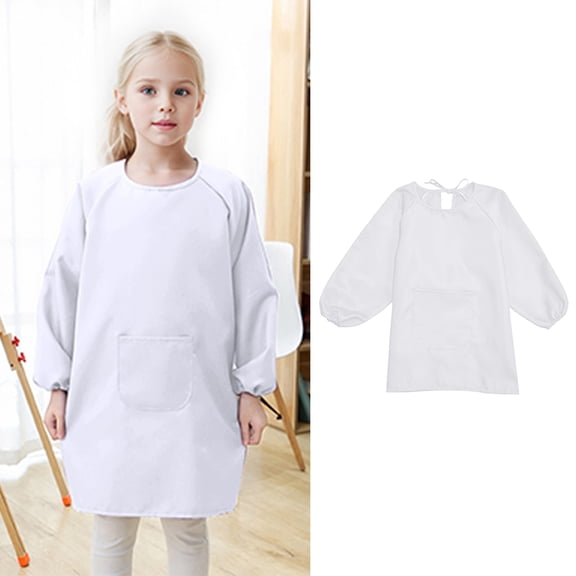 Kids Painting Smock Aprons For Painting Long Sleeve White Apron With One Pocket Toddler Bibs Ages 4-8 Years For Child