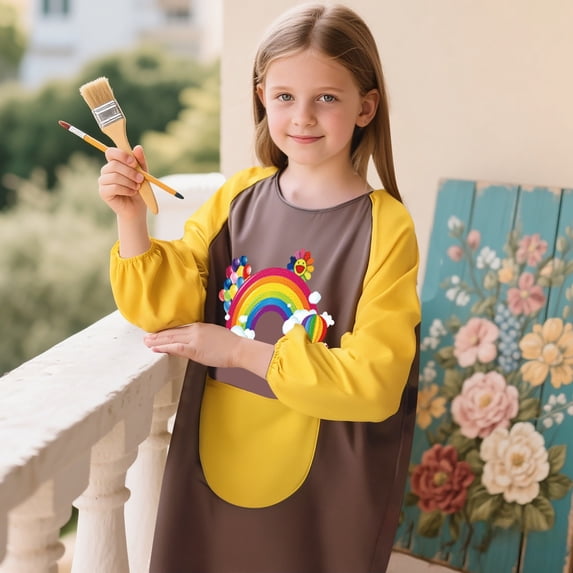 Kids Painting Smock Painting Apron Long Sleeve Coffee Apron With One Pocket Toddler Bibs Ages 6-8 Years For Child