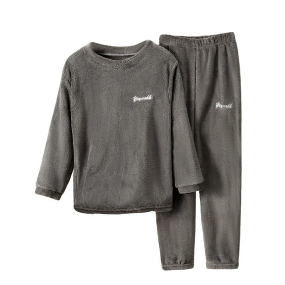 Kids Pajama Lounge Sets Soft Warm Fuzzy Fleece Pullover Top and Jogger Long Pant Boys Girls Winter Homewear Outfits (13-14Years, Gray)