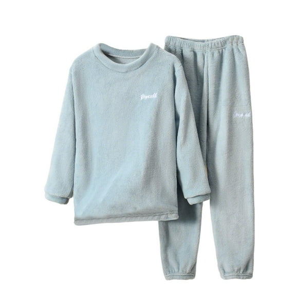 Kids Pajama Lounge Sets Soft Warm Fuzzy Fleece Pullover Top and Jogger Long Pant Boys Girls Winter Homewear Outfits (9-10Years, Blue)