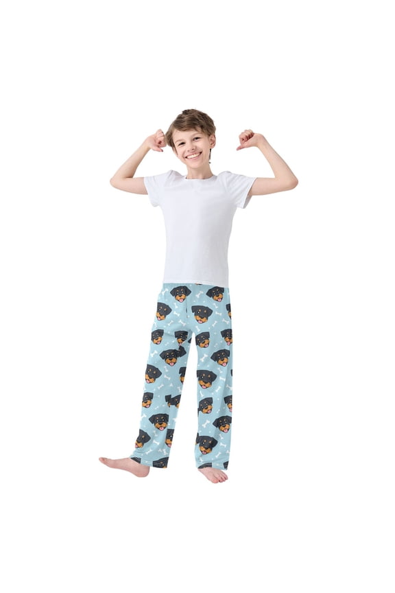 Kids' Pajama Pants Soft Relaxed Fit Sleep Pants Lounge Pants with Pockets Cartoon Dog Faces and Bones Large