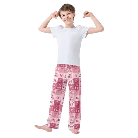 Kids' Pajama Pants Soft Relaxed Fit Sleep Pants Lounge Pants with Pockets Cherry Pattern with Bows X-Large