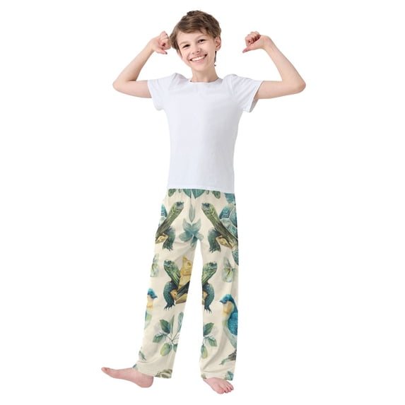 Kids' Pajama Pants Soft Relaxed Fit Sleep Pants Lounge Pants with Pockets Colorful Turtles and Birds Pattern Small