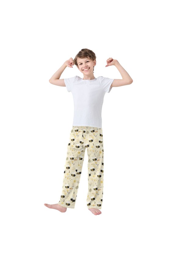 Kids' Pajama Pants Soft Relaxed Fit Sleep Pants Lounge Pants with Pockets Cute Bees and Honeycomb Pattern X-Large