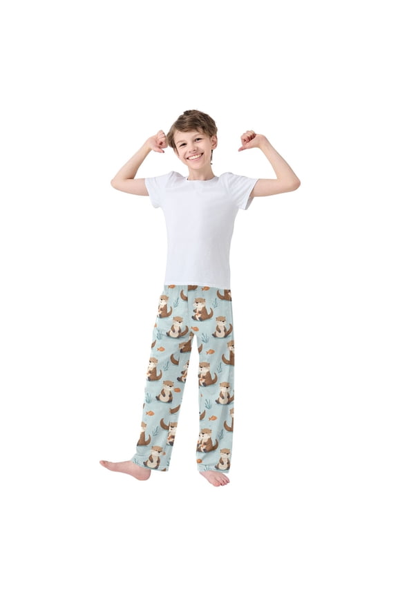 Kids' Pajama Pants Soft Relaxed Fit Sleep Pants Lounge Pants with Pockets Cute Otters in Various Poses Large