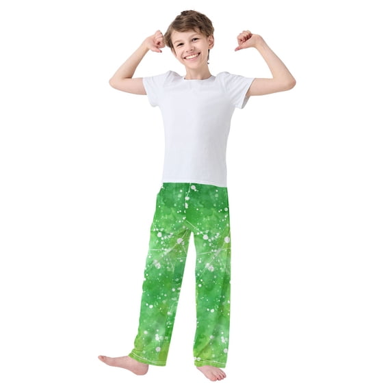 Kids' Pajama Pants Soft Relaxed Fit Sleep Pants Lounge Pants with Pockets Green Ink Splatter Pattern Large