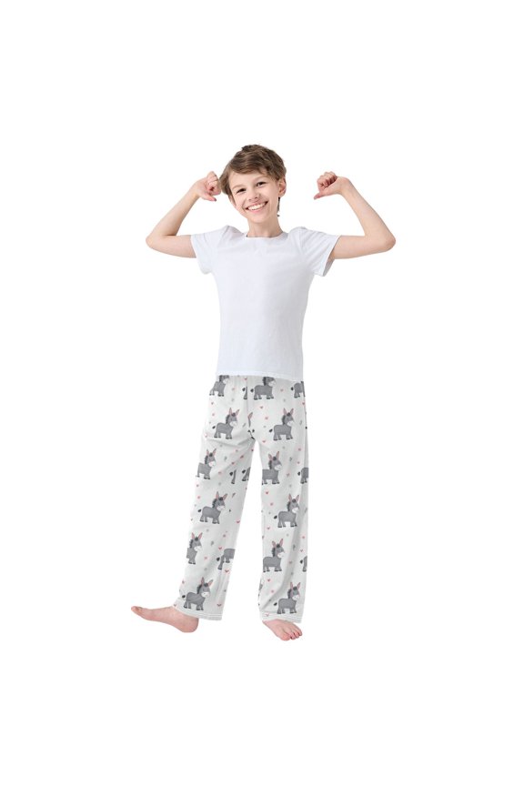 Kids' Pajama Pants Soft Relaxed Fit Sleep Pants Lounge Pants with Pockets Grey Cute Donkeys Pattern Medium
