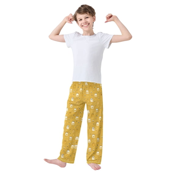 Kids' Pajama Pants Soft Relaxed Fit Sleep Pants Lounge Pants with Pockets Honey Jars and Bees Pattern Small
