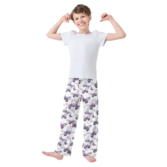 Kids' Pajama Pants Soft Relaxed Fit Sleep Pants Lounge Pants with Pockets Lavender-colored Butterfly Pattern Small