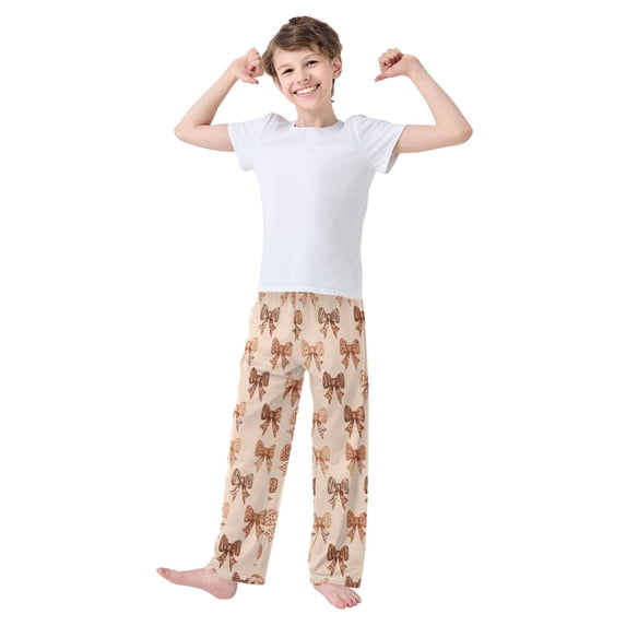 Kids' Pajama Pants Soft Relaxed Fit Sleep Pants Lounge Pants with Pockets Leopard Print Bow X-Large