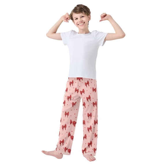 Kids' Pajama Pants Soft Relaxed Fit Sleep Pants Lounge Pants with Pockets Red Bows and Polka Dots Medium
