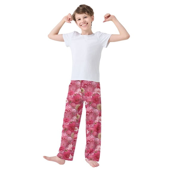 Kids' Pajama Pants Soft Relaxed Fit Sleep Pants Lounge Pants with Pockets Red Chrysanthemum and Dandelion Large