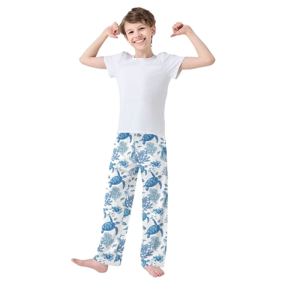 Kids' Pajama Pants Soft Relaxed Fit Sleep Pants Lounge Pants with Pockets Sea Turtles and Coral Reefs Small