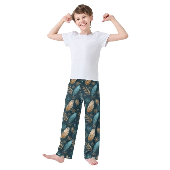 Kids' Pajama Pants Soft Relaxed Fit Sleep Pants Lounge Pants with Pockets Snowflake and Feather Pattern Small