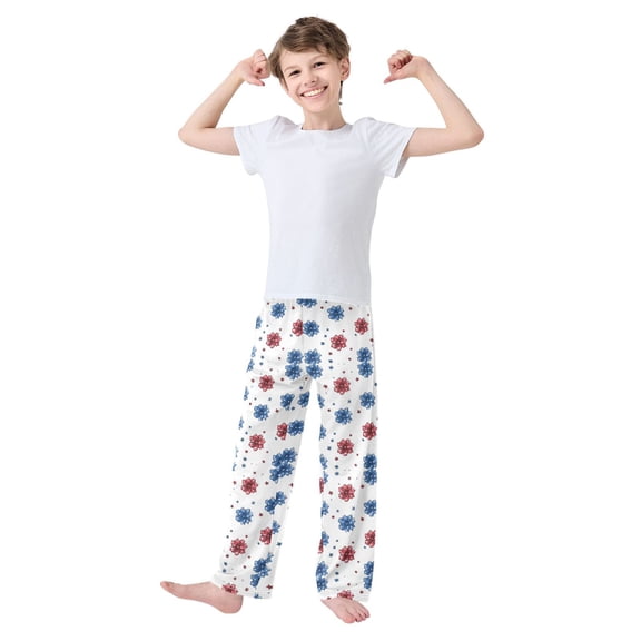 Kids' Pajama Pants Soft Relaxed Fit Sleep Pants Lounge Pants with Pockets Stars and Stripes Puttern Flower Small