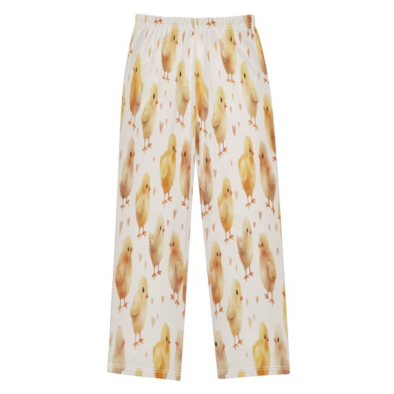 Kids' Pajama Pants Soft Relaxed Fit Sleep Pants Lounge Pants with Pockets Yellow and Cream Chicks Small