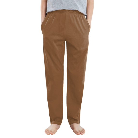 Kids Pajama Pants Unisex Soft Cotton Sleep Lounge Bottoms with Elastic Waist & Pockets, 4-14 Coffee