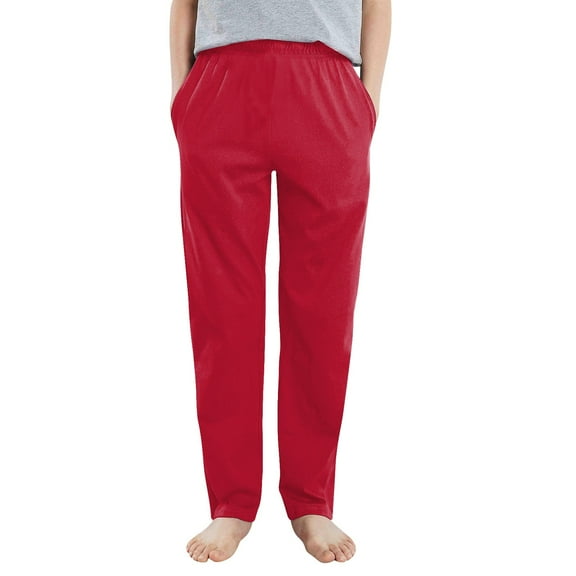 Kids Pajama Pants Unisex Soft Cotton Sleep Lounge Bottoms with Elastic Waist & Pockets, 4-14 Red