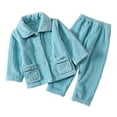 thumbnail image 1 of Kids Pajama Set Boys Girls Flannel Loungwear Long Sleeve Warm Sleep Shirt Top+Pants 2-Piece Set, 1 of 9