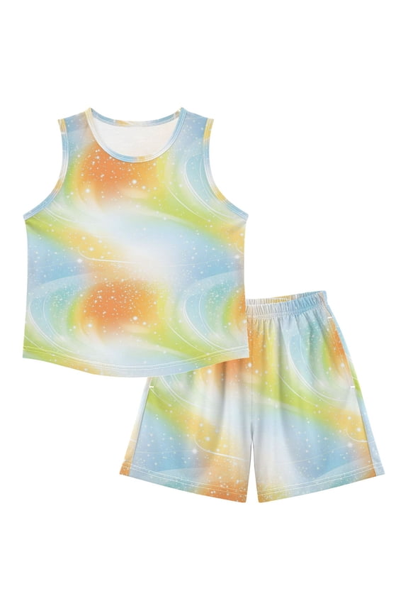 Kids Pajama Sets Breathable Tank Top & Shorts Sleepwear for Girls & Boys Orange and Blue Fine Flash 7-8Y