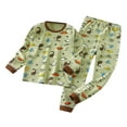 thumbnail image 1 of Kids Pajamas Boys Autumn Winter Cartoon Long Sleeve Cotton Warm Homewear Underwear Set Girls' Sleepwear Green, 1 of 3