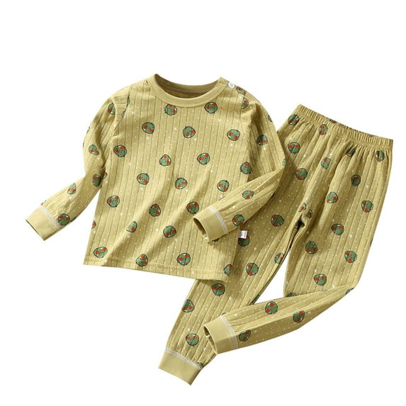 Kids Pajamas Boys Autumn Winter Long Sleeve Cotton Warm Double Layer Homewear Underwear Set Girls' Sleepwear Green