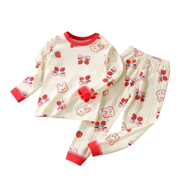 Kids Pajamas Boys Autumn Winter Long Sleeve Cotton Warm Double Layer Homewear Underwear Set Girls' Sleepwear Red