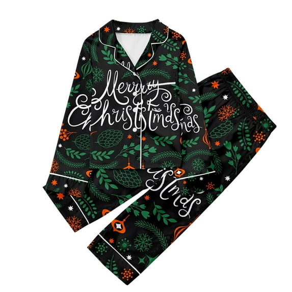 Kids Pajamas Christmas Set Clear Silk Pajama Set Long Sleeve Button Down Shirt Top And Pants Christmas Outfits For Girls Kids Funny Christmas Pajamas 9-10 Years