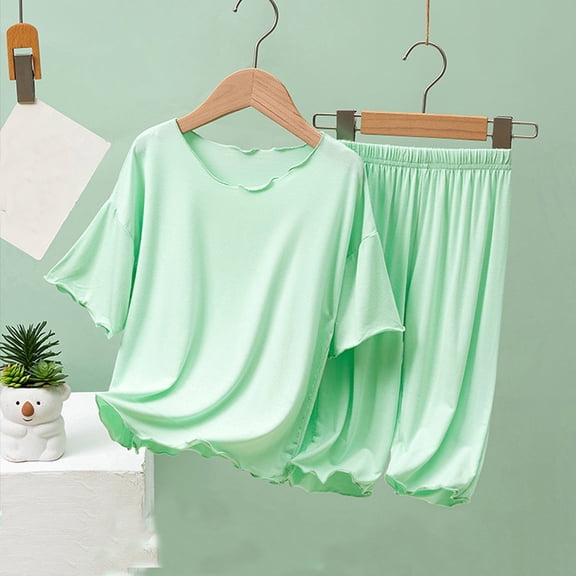 Kids Pajamas Cute Cartoon Printed Short Sleeve Nightgown and Short Pants 2 Piece Summer Girls' Pajama Sets for Boys Little Boys