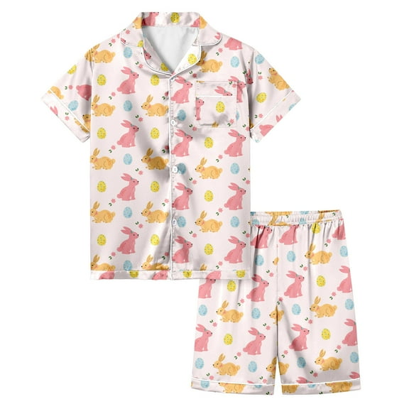 2 Piece Sets Pajamas For Kids Children Easter Silk Pajamas Set My First Easter Baby Girl Outfit #Z09 Pink 3-4 Years