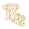 thumbnail image 1 of Kids Pajamas Girls Toddler Kids Girl Summer Wooden Ear Edge Strawberry Print Short Sleeve Top Shorts 2 Piece Pajama Set Pajamas for Kids Light Yellow 12 Months-18 Months, 1 of 3