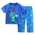 thumbnail image 1 of Kids Pajamas Girls Toddler Kids Summer Cartoon Dinosaur Prints Short Sleeve Tops Shorts 2 Piece Pajama Set Lightweight Breathable Cotton Outfit Kids Pajamas Blue 2 Years-3 Years, 1 of 7