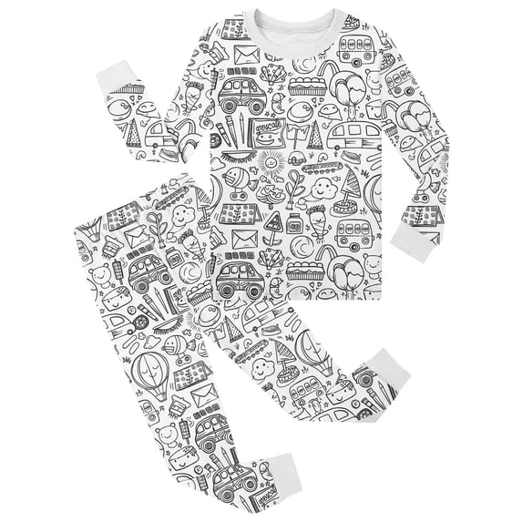 Kids Pajamas Kids Kids Coloring Pajamas Long Sleeve Pullover Top With Pajamas Pants For Kids Diy Pajamas Can Play With And Wear 8-9 Years