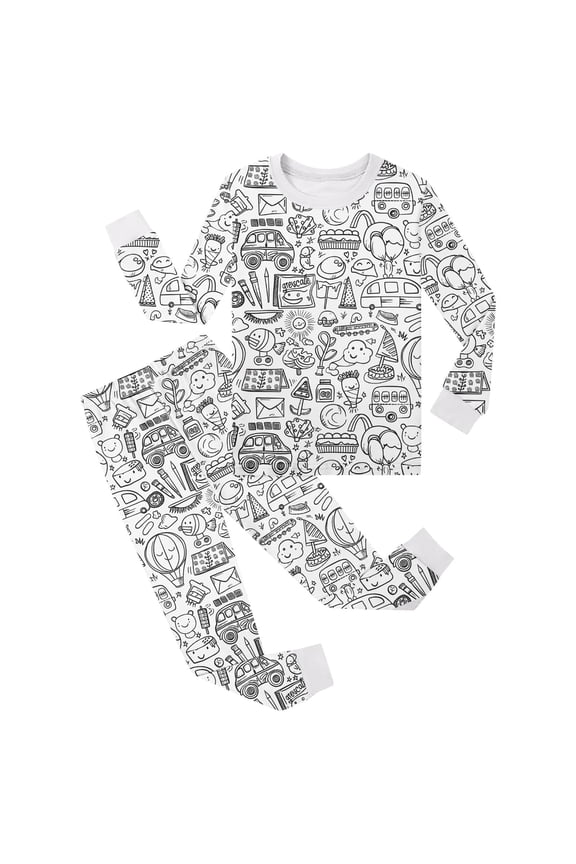 Kids Pajamas Kids Kids Coloring Pajamas Long Sleeve Pullover Top With Pajamas Pants For Kids Diy Pajamas Can Play With And Wear 8-9 Years