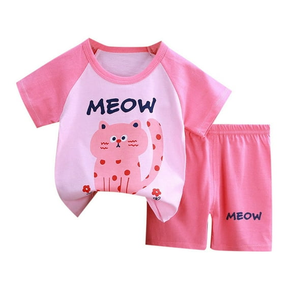 Kids' Pajamas Kids Toddler Boys and Girls Summer Cotton Breathable Soft Pajama Sets Loungwear with Car Bear Kitten Print Girl Pajamas Pink1 3 Months-6 Months