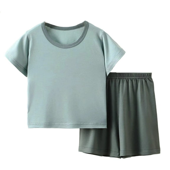 Kids Pajamas Set Crewneck Short Sleeve Top Shorts Set Summer Pajamas Sleepwear Outfits Kids Boys Size Clothes 5-6 Years